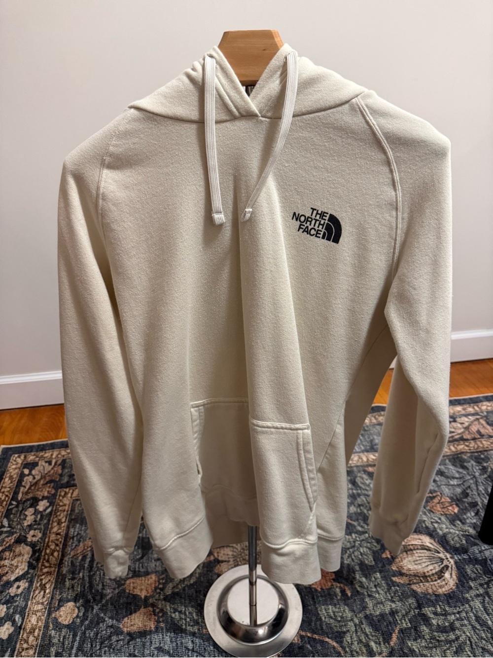 The North Face Men's Cream Drawstring Hoodie with Logo